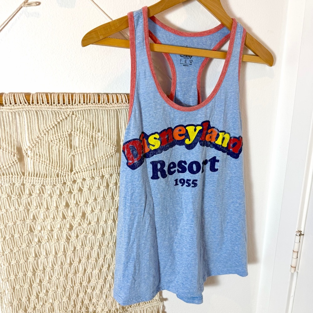 70’s Retro Vintage Disneyland Resort 1955 Blue Racerback Tank with Coral Trim L